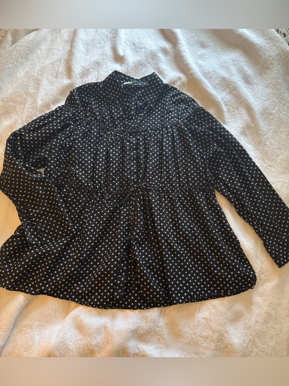Matteau Black Organic Cotton and Silk Button-Up Polka Dot Blouse Size U.S. 6 - Picture 2 of 6